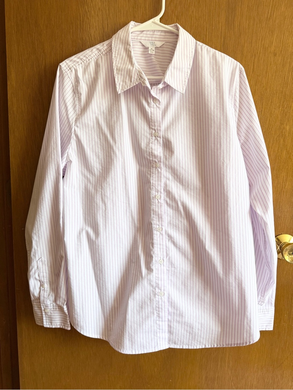 XL Time and Tru White and Purple Striped Button Down
